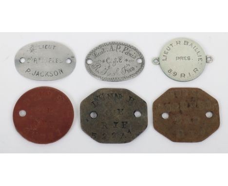Grouping of Identity Discs of Royal Irish Rifles and Royal Irish Fusiliers, being private purchase and issue types, for LIEUT