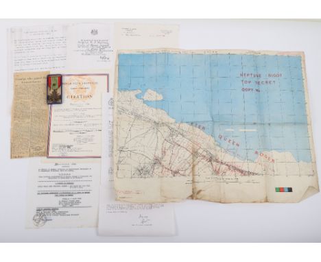 WW2 French Croix du Guerre Medal and D-Day Invasion Map of Sergeant H J Mullinex, Mentioned in Despatches for D-Day and Later