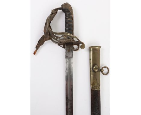 British 1845 Pattern Infantry Officers Sword, untouched example with brass hilt incorporating crowned VR cipher, shagreen gri