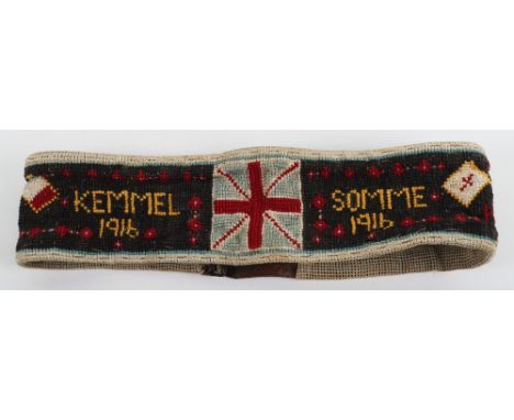 Great War Commemorative Tapestry Belt, superb example of a woven tapestry made into a belt, with central Union flag, along th