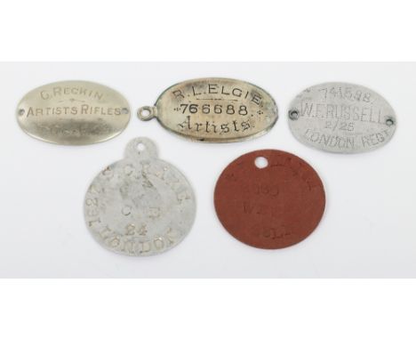 Grouping of Identity Discs of County of London Regiments, being private purchase and issue examples for 1627 S CRAKE 24 LONDO