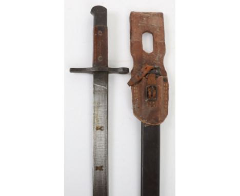 Japanese Type 30 Arisaka Bayonet from the Matsushita Arsenal, good example with two piece wooden slab grips, steel pommel, cr