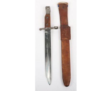 Canadian Ross Rifle Bayonet, fine example with two piece wood grips, pommel stamped “Ross Rifle Co QUEBEC PATENTED 1907”, rev