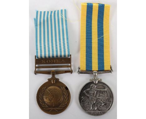 * Canadian Korean War Medal Pair, Queens Korea medal, Canadian silver issue and a United Nations Korea medal, both medals nam