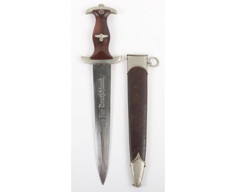 Third Reich SA Dress Dagger with Erased Rohm Inscription by Ernst Pack &amp; Sohn, untouched example with brown wooden grip h