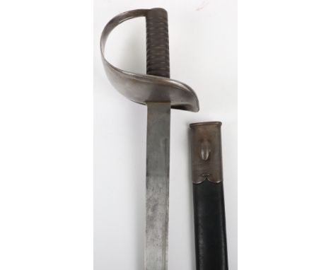 Victorian British Naval Boarding Cutlass, fine example with large steel dish guard. Steel ribbed grip. Housed in its leather 