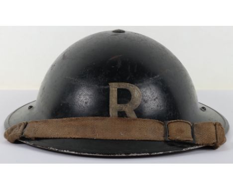WW2 British Home Front Rescue Party Steel Helmet, good example of a black over painted British steel helmet with stencilled w