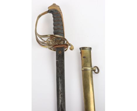 British 1845 Pattern Infantry Officers Sword, regulation pattern sword with shagreen grip retaining wire binding, swept hilt 