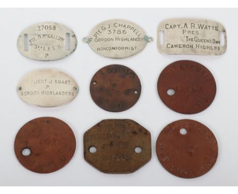 Grouping of Identity Discs of Scottish Regiments, being privately purchased examples and issue fibre discs for LIEUT J SMART 