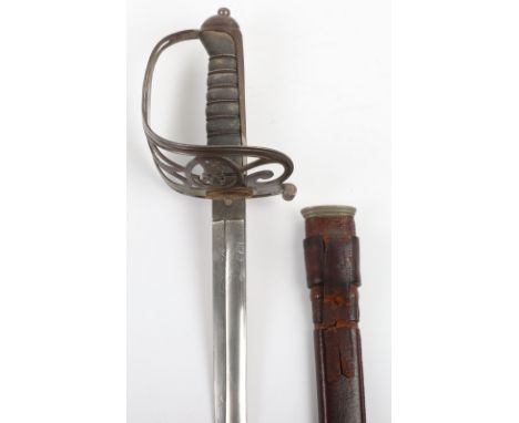 British 1827 Pattern Rifle Officers Sword, regulation pattern with crowned strung bugle incorporated into the hilt. Shagreen 