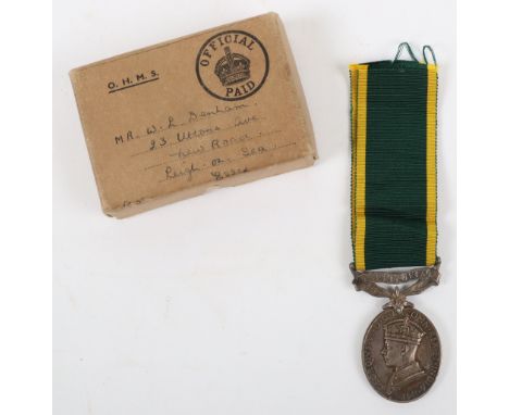 George VI Efficiency Medal 1st Type Royal Artillery,  with Territorial suspender, awarded to “2881544 GNR A. SANGSTER R.A.” A