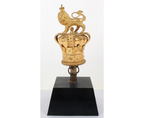 British Regimental Colours Finial, fine quality gilt metal finial top from regimental colours being lion standing on crown wi