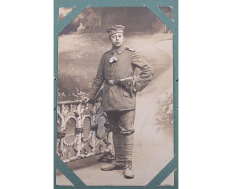 WW1 German Postcard Photograph Album, good album with postcard photographs of various German infantry troops. Many good group