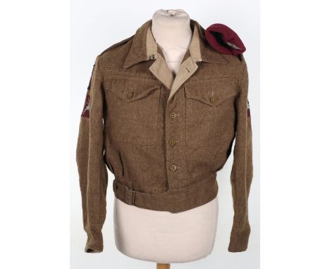 WW2 Battle Dress Blouse &amp; Airborne Beret Group Attributed to Edward Maxwell of “C” Company 7th (Galloway) Battalion Kings