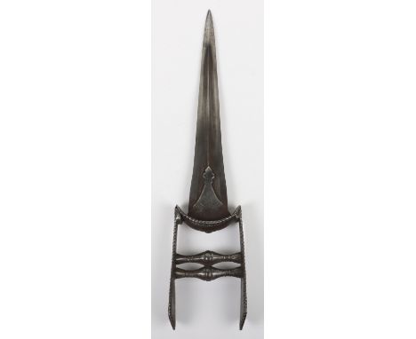 * Indian Dagger Katar, 18th Century, blade of conventional form cut with a pair of converging fullers, thickened point, iron 