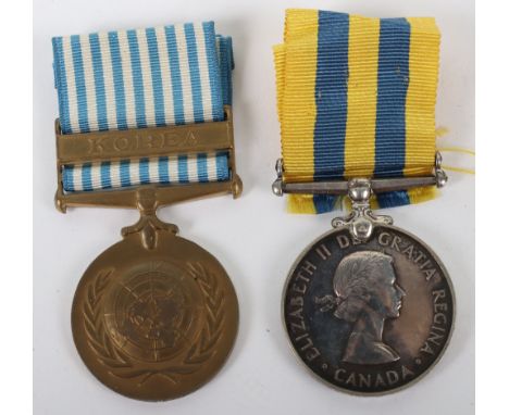 * Canadian Korean War Medal Pair, Queens Korea medal, Canadian silver issue and a United Nations Korea medal, both medals nam