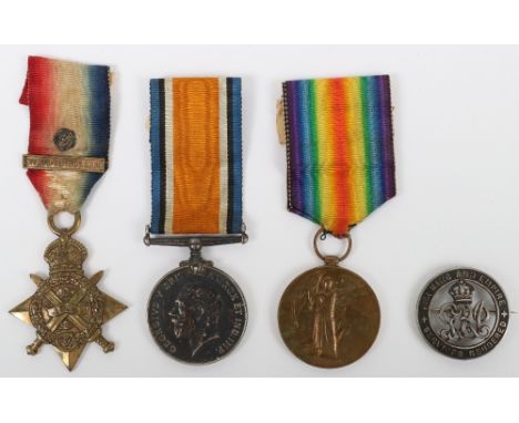 Great War 1914 and Bar Medal Trio with a Silver War Badge Liverpool Regiment, 1914 star with clasp and rosette, “9665 PTE. P.