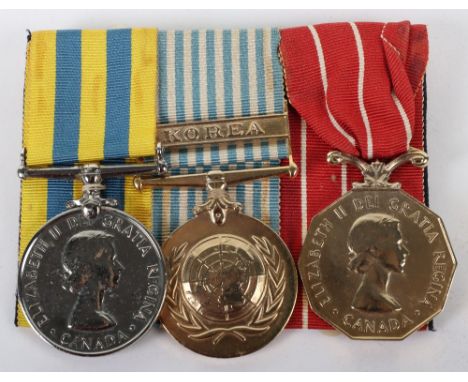 * A Canadian Long Service Medal Group of Four for Service in the Korean War, Queens Korea, Canadian silver issue, United Nati