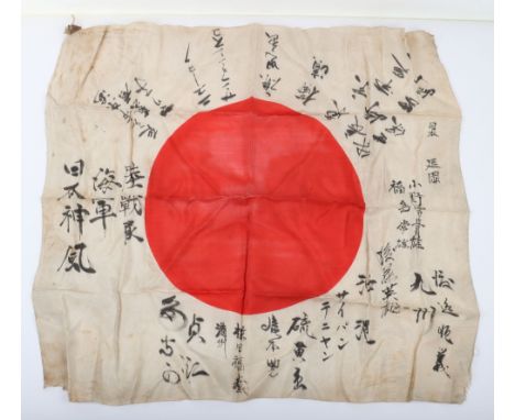 * WW2 Japanese Signed Battle Flag Captured on Saipan by a Member of the US Marine Corps (U.S.M.C), fine example of a silk clo