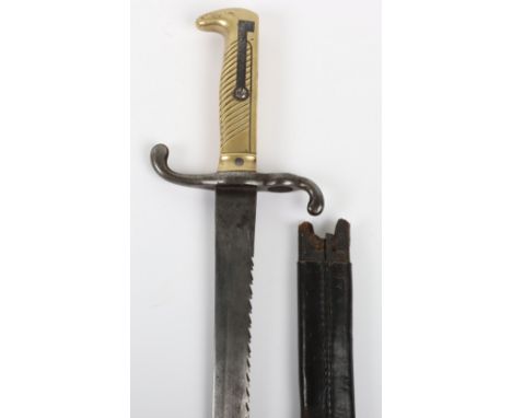 Imperial German 1871 Pattern Sawback Bayonet, fine example with brass hilt and steel cross guard with muzzle ring. Sawback ed