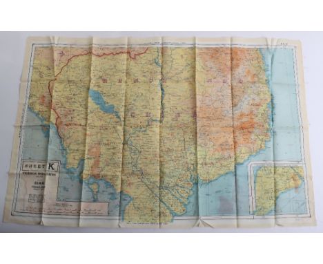 RAF Air Ministry Silk Escape and Evasion Map of French Indo-China and Siam (Sheets J &amp; K), double sided map is in excelle