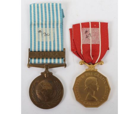 * Pair of Canadian Service Medals, consisting of a United Nations Korea medal named to “SG 7398 D.P. GREER” and a Canadian Fo