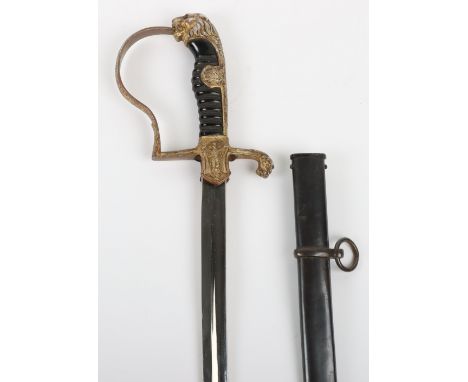 * Rare Variation of the German Army Officers Dress Sword by WMW, with gilded aluminium hilt having a panther head type with r