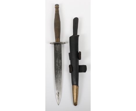 Copy of WW2 Fairbairn Sykes (F.S) Commando Knife, good copy with brass handle, oval cross guard with acceptance stamp. Stilet