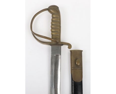 British 1868 Pattern Metropolitan Police Short Sword, fine example with all brass ribbed handle, swept bar hilt. Rear of the 