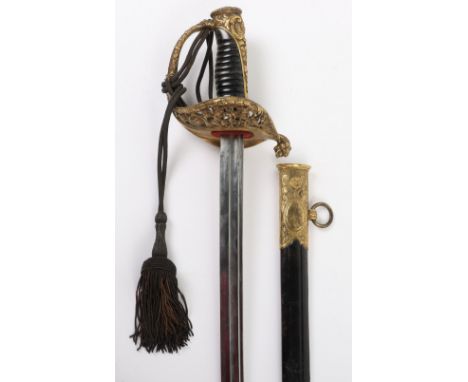 French Model 1837 Naval Officers Sword, fine example with beautiful fretted relief of anchor and foliage, leading up knuckle 