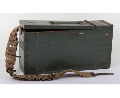 WW1 German MG08 Ammunition Box and Cartridge Belt, fine example of an early wooden ammunition box with field grey paint finis