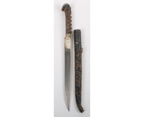 * Silver-Coloured Foil Covered Soft Metal Mounted Ottoman Dagger Bichaq, second half of the 20th century, slightly recurved s
