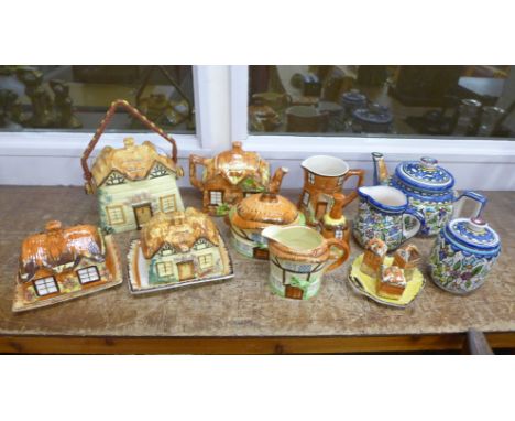 A collection of cottage ware pottery including Price Bros., and a three piece tea service