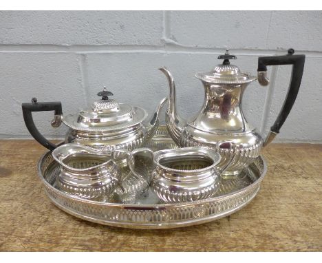 A four piece plated tea service and gallery tray