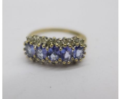 A 9ct gold, amethyst and diamond ring, 2.7g, N