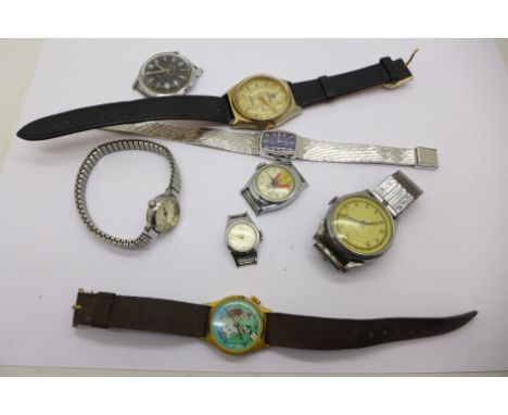 Lady's and gentleman's mechanical wristwatches including a football watch and Timex Snow White