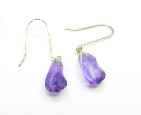 A pair of amethyst drop earrings