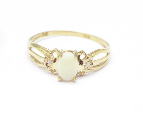 A 9ct gold, opal and diamond ring, 0.9g, O