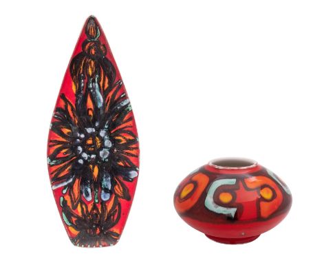 A Poole pottery Agean spear shaped dish, black backstamp and monogram for Jacqueline Mackenzie, together with a similar bowl.