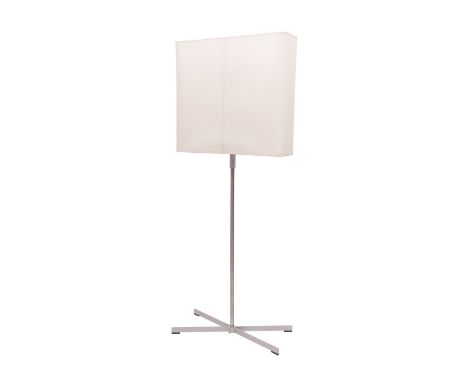 An Italian metal standard lamp by Pallucco, modern; the rectangular opaque fabric shade enclosing four electrical fitments, o