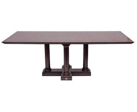 David Linley, London; a coromandel and ebony dining table, modern;  the first of a limited edition; the cleated rectangular t