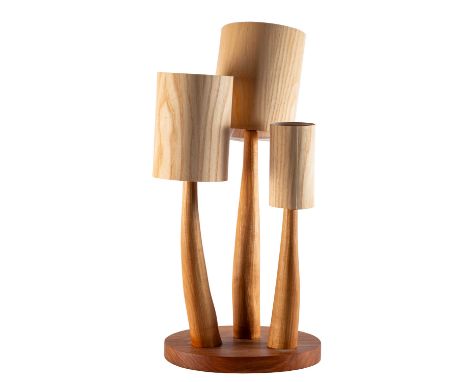 Peter Lanyon [Contemporary] a chestnut triple stem table lamp with ash shades, 55cm high