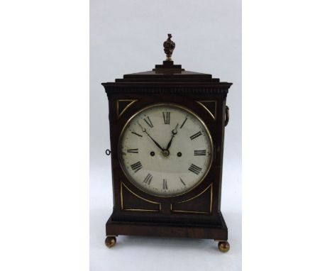 A Regency mahogany bracket clock, the convex dial and 8 day striking movement upon a single bell, 50 cm