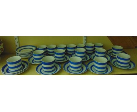 A collection of T G Green blue and white banded Cornishware 17 cups and 20 saucers 
