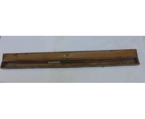 A vintage timber archery bow, 158 cm length approx., presented in a simple pine case with hinged lid of rectangular form of s