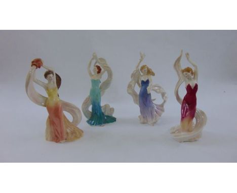 A set of four contemporary Royal Worcester figures, Forces of Creation Series, Aquamarine, Minstrel, Flame Dance & Earth Song