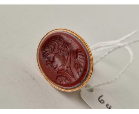 Antique Victorian gold seal set with an intaglio of a Victorian gentleman
