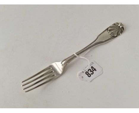 A Royal fiddle thread and shell table fork with Royal sypher, London 1812 by WE WF WC, 89 g