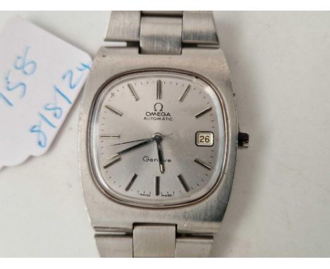 A GENTS OMEGA AUTOMATIC GENEVE WRIST WATCH WITH SECONDS SWEEP AND DATE APERTURE W/O