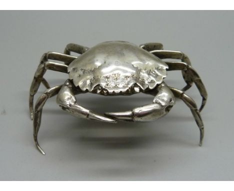 A white metal crab trinket pot with gilt inner 
